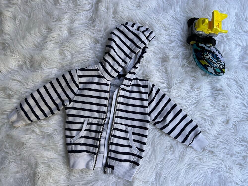 NEXT Striped Black & White Hooded Zip-Up